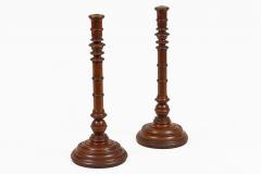 Antique Pair Mahogany Tall Turned Candlesticks - 4647482