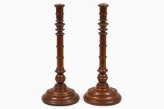 Antique Pair Mahogany Tall Turned Candlesticks - 4647484