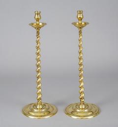 Antique Pair Tall Brass Spiral Twist Candlesticks - 1689686