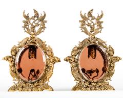 Antique Pair Topaz Glass Brass Perfume Bottles - 314406