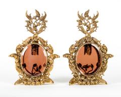 Antique Pair Topaz Glass Brass Perfume Bottles - 314407