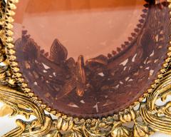 Antique Pair Topaz Glass Brass Perfume Bottles - 314411