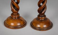 Antique Pair Yew Wood Open Barley Twist Candlesticks - 4406584