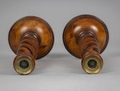 Antique Pair Yew Wood Open Barley Twist Candlesticks - 4406585