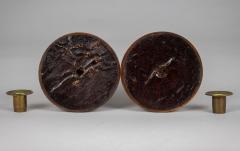 Antique Pair Yew Wood Open Barley Twist Candlesticks - 4406586