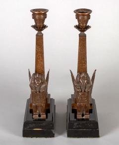 Antique Pair of English Egyptian Revival Candlesticks - 1246927