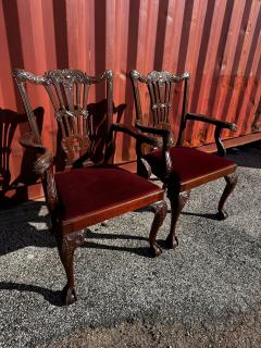 Antique Pair of Finely Carved Mahogany Chippendale Armchairs - 4511366