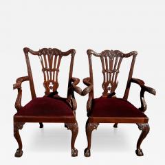 Antique Pair of Finely Carved Mahogany Chippendale Armchairs - 4511633