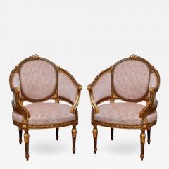 Antique Pair of French Armchairs Fully Reupholstered in Rose Pink Silk Velvets - 3731906