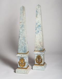 Antique Pair of French Pale Blue Natural Jasper and Ormolu Obelisks - 2430859