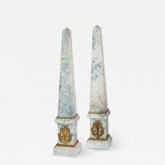 Antique Pair of French Pale Blue Natural Jasper and Ormolu Obelisks - 2451746