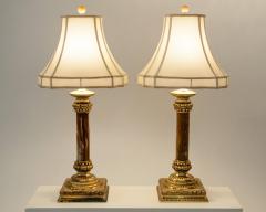 Antique Pair of Jade Lamps with Solid Brass Base - 85532