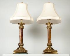 Antique Pair of Jade Lamps with Solid Brass Base - 85533