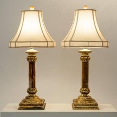 Antique Pair of Jade Lamps with Solid Brass Base - 85534