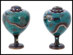 Antique Pair of Japanese Cloisonne Enamel Dragon and Phoenix Bird Jars - 3904043