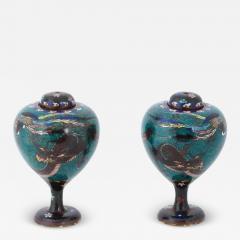 Antique Pair of Japanese Cloisonne Enamel Dragon and Phoenix Bird Jars - 3934361