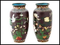 Antique Pair of Maroon Japanese Cloisonne Enamel Vases - 3904306