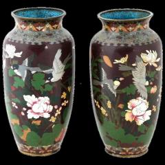 Antique Pair of Maroon Japanese Cloisonne Enamel Vases - 3904314