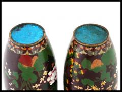 Antique Pair of Maroon Japanese Cloisonne Enamel Vases - 3904356