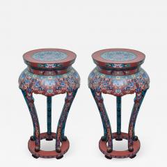 Antique Pair of Red Blue and Multicoloured Cloisonn Tables - 2304630
