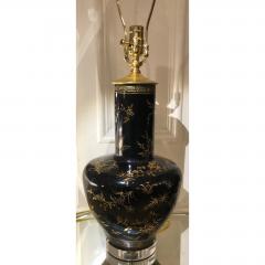 Antique Paper Mache Black Gold Chinoiserie Vase Designer Table Lamp - 1722017