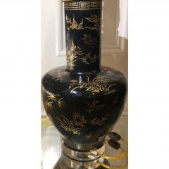 Antique Paper Mache Black Gold Chinoiserie Vase Designer Table Lamp - 1722018