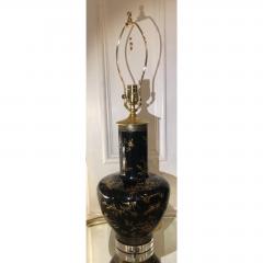 Antique Paper Mache Black Gold Chinoiserie Vase Designer Table Lamp - 1722019