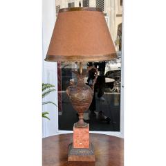 Antique Patinated Bronze Earn Form Marble Lamp With Custom Shade - 3737416