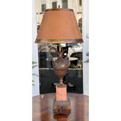 Antique Patinated Bronze Earn Form Marble Lamp With Custom Shade - 3737418