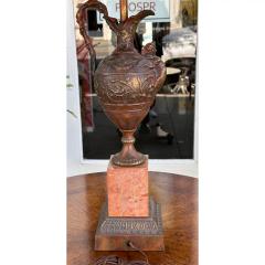 Antique Patinated Bronze Earn Form Marble Lamp With Custom Shade - 3737449