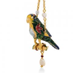 Antique Pearl Gold and Enamel Parrot Pendant - 472185