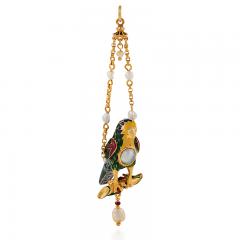 Antique Pearl Gold and Enamel Parrot Pendant - 472186