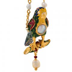 Antique Pearl Gold and Enamel Parrot Pendant - 472187