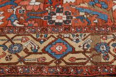 Antique Persian Heriz Rug in Blue Pink Red White and Yellow - 2454301