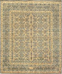Antique Persian Kirman Beige Inky Blue Green and Brown Wool Rug - 2447594