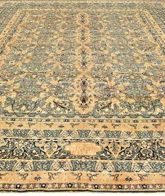 Antique Persian Kirman Beige Inky Blue Green and Brown Wool Rug - 2447595