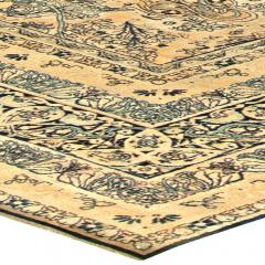 Antique Persian Kirman Beige Inky Blue Green and Brown Wool Rug - 2447599