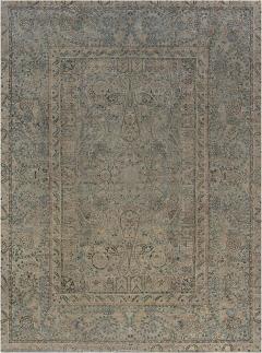 Antique Persian Kirman Blue Green Beige Handmade Wool Rug - 2462114