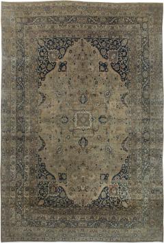 Antique Persian Kirman Botanic Beige Brown Black Handmade Wool Rug - 2453956