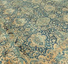 Antique Persian Kirman Botanic Navy Blue Background Rug Size Adjusted  - 2443772