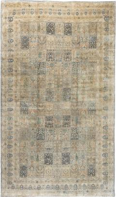 Antique Persian Kirman Green Beige Handmade Wool Carpet - 2447171