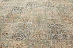 Antique Persian Kirman Green Beige Handmade Wool Carpet - 2447175