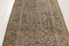 Antique Persian Kirman Indigo Blue Beige and Brown Handwoven Wool Runner - 2454238