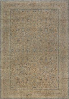 Antique Persian Kirman Orange Beige and Blue Hand Knotted Wool Rug - 2447050