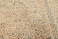 Antique Persian Kirman Orange Beige and Blue Hand Knotted Wool Rug - 2447054