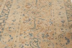 Antique Persian Kirman Orange Beige and Blue Hand Knotted Wool Rug - 2447055