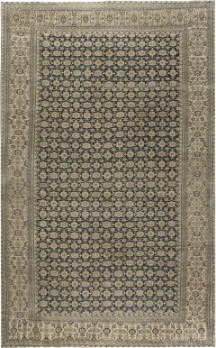 Antique Persian Meshad Botanic Beige Brown and Black Handwoven Wool Rug - 2454134