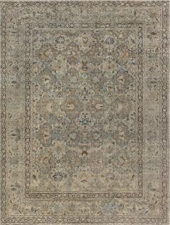 Antique Persian Meshad Botanic Blue Brown Hand Knotted Wool Rug - 2446140
