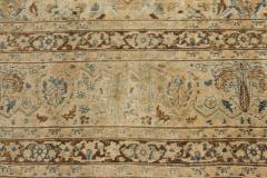 Antique Persian Meshad Botanic Blue Brown Hand Knotted Wool Rug - 2446141