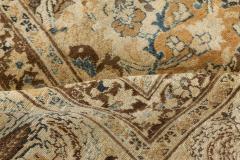 Antique Persian Meshad Botanic Blue Brown Hand Knotted Wool Rug - 2446145